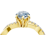 Yellow gold Fancy Blue Marquise  Cut Twist Band Solitaire Diamond Ring with Pavé Setting_7
