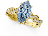 Yellow gold Fancy Blue Marquise  Cut Twisted Pavé Band Solitaire Ring with Four-Prong Setting_56