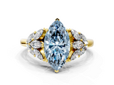 Yellow gold Fancy Blue Marquise  Diamond Cluster Leaf Design Ring with Prong Setting_69