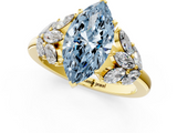 Yellow gold Fancy Blue Marquise  Diamond Cluster Leaf Design Ring with Prong Setting_70