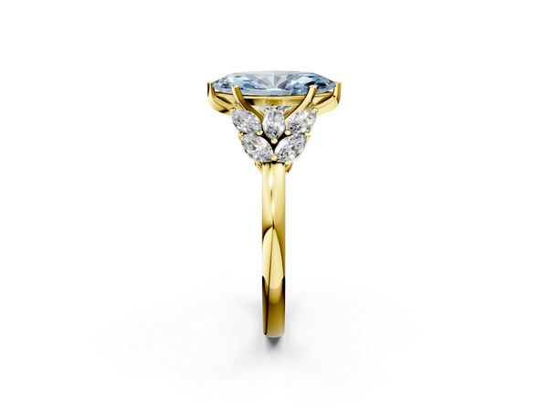 Yellow Gold Marquise Cluster Leaf Engagement Ring Setting for Fancy Blue Center