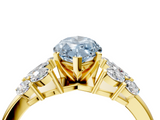 Yellow gold Fancy Blue Marquise  Diamond Cluster Leaf Design Ring with Prong Setting_73