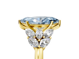 Yellow gold Fancy Blue Marquise  Diamond Cluster Leaf Design Ring with Prong Setting_74