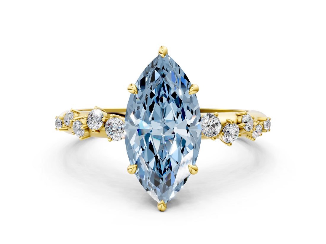 Yellow gold Fancy Blue Marquise  Diamond Cluster Prong-Set Solitaire Ring_43