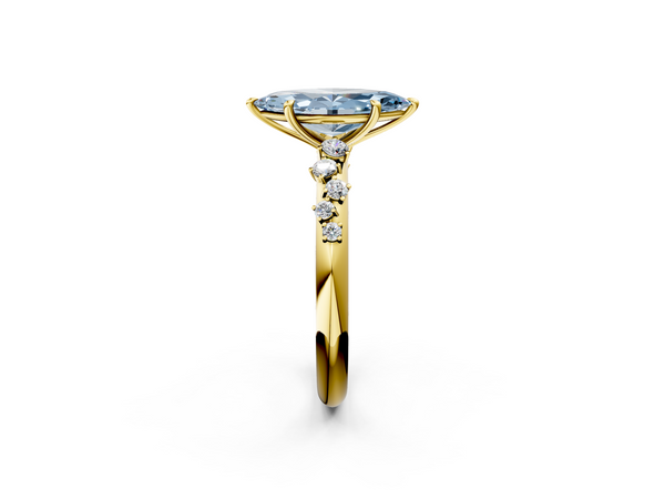 Yellow gold Fancy Blue Marquise  Diamond Cluster Prong-Set Solitaire Ring