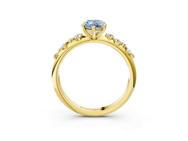 Yellow gold Fancy Blue Marquise  Diamond Cluster Prong-Set Solitaire Ring