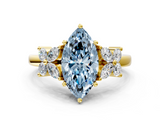 Yellow gold Fancy Blue Marquise  Diamond Floral Cluster Ring with Solitaire Band and Prong Setting_26