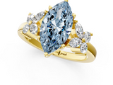 Yellow gold Fancy Blue Marquise  Diamond Floral Cluster Ring with Solitaire Band and Prong Setting_27