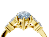 Yellow gold Fancy Blue Marquise  Diamond Floral Cluster Ring with Solitaire Band and Prong Setting_30
