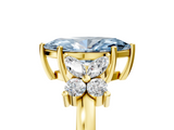 Yellow gold Fancy Blue Marquise  Diamond Floral Cluster Ring with Solitaire Band and Prong Setting_31