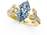 Yellow gold Fancy Blue Marquise  Diamond Floral Vine Solitaire Engagement Ring_3