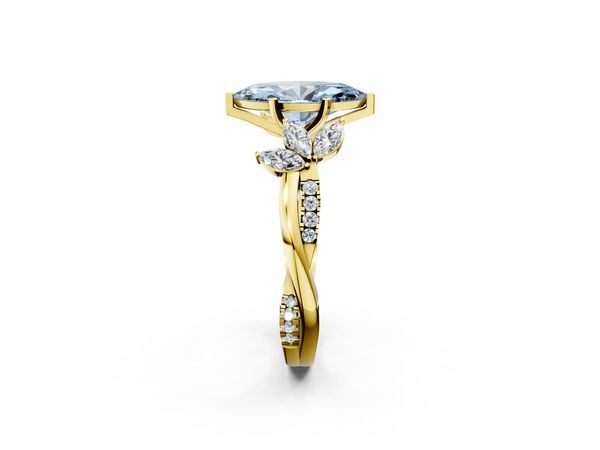 Yellow gold Fancy Blue Marquise  Diamond Floral Vine Solitaire Engagement Ring