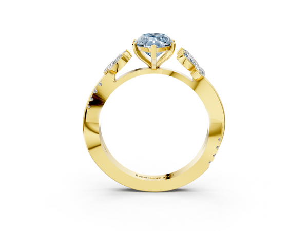 Yellow gold Fancy Blue Marquise  Diamond Floral Vine Solitaire Engagement Ring