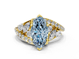 Yellow gold Fancy Blue Marquise  Diamond Halo Ring with Marquise and Pavé Band in Prong Setting_56