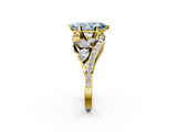 Yellow gold Fancy Blue Marquise  Diamond Halo Ring with Marquise and Pavé Band in Prong Setting_58