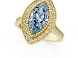 Yellow gold Fancy Blue Marquise  Diamond Halo Ring with Milgrain Frame and Pavé Band 1
