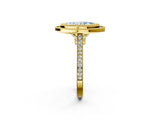 Yellow gold Fancy Blue Marquise  Diamond Halo Ring with Milgrain Frame and Pavé Band 2