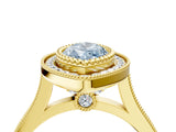 Yellow gold Fancy Blue Marquise  Diamond Halo Ring with Milgrain Frame and Pavé Band 4