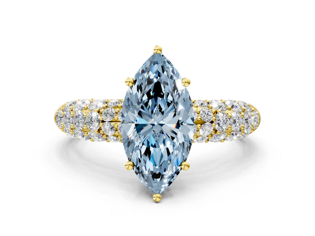 Yellow gold Fancy Blue Marquise  Diamond Pavé Band Solitaire Ring with Four-Prong Setting_49
