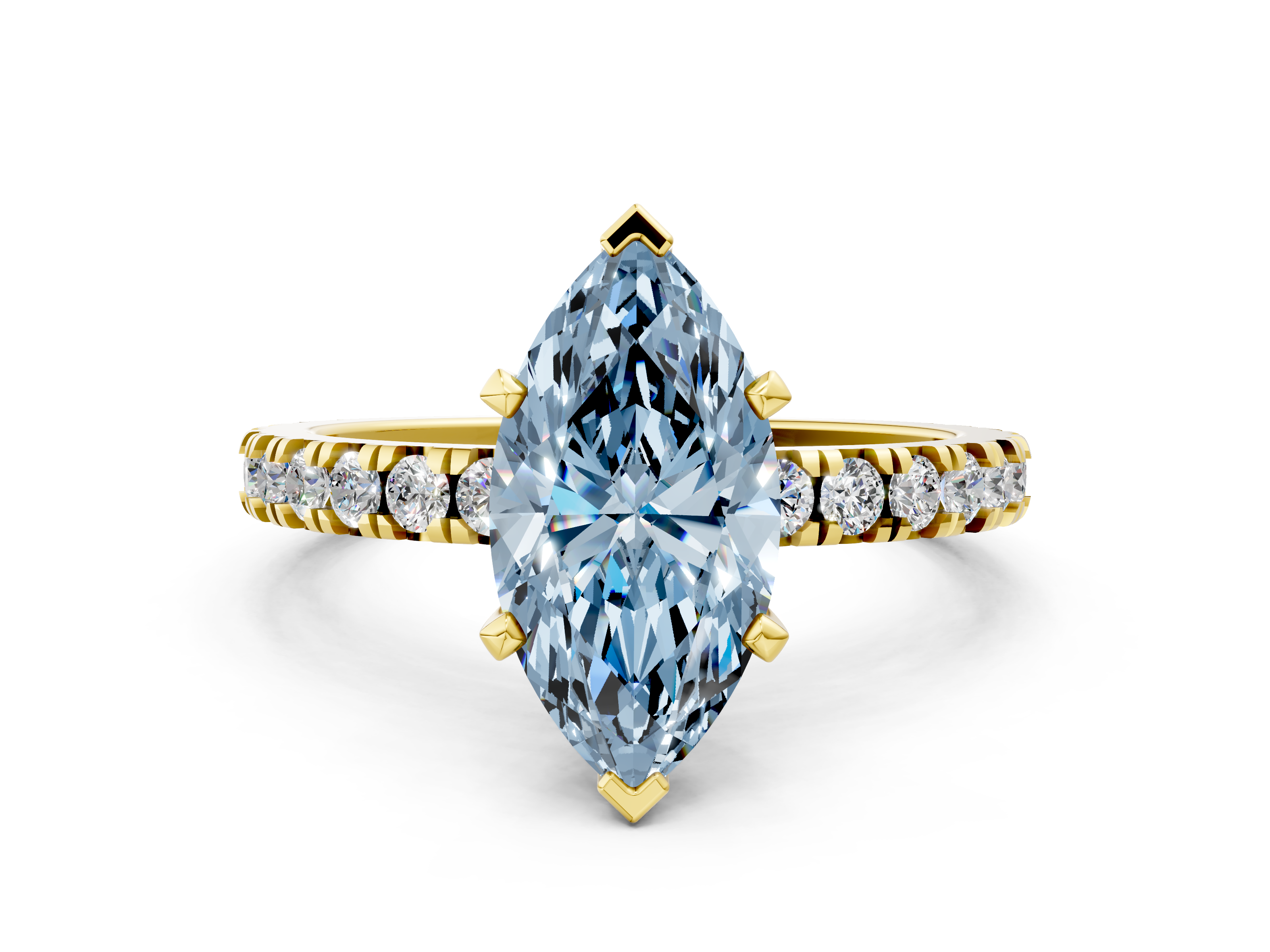 Yellow gold Fancy Blue Marquise  Diamond Pavé Band Solitaire with Four-Prong Setting_196