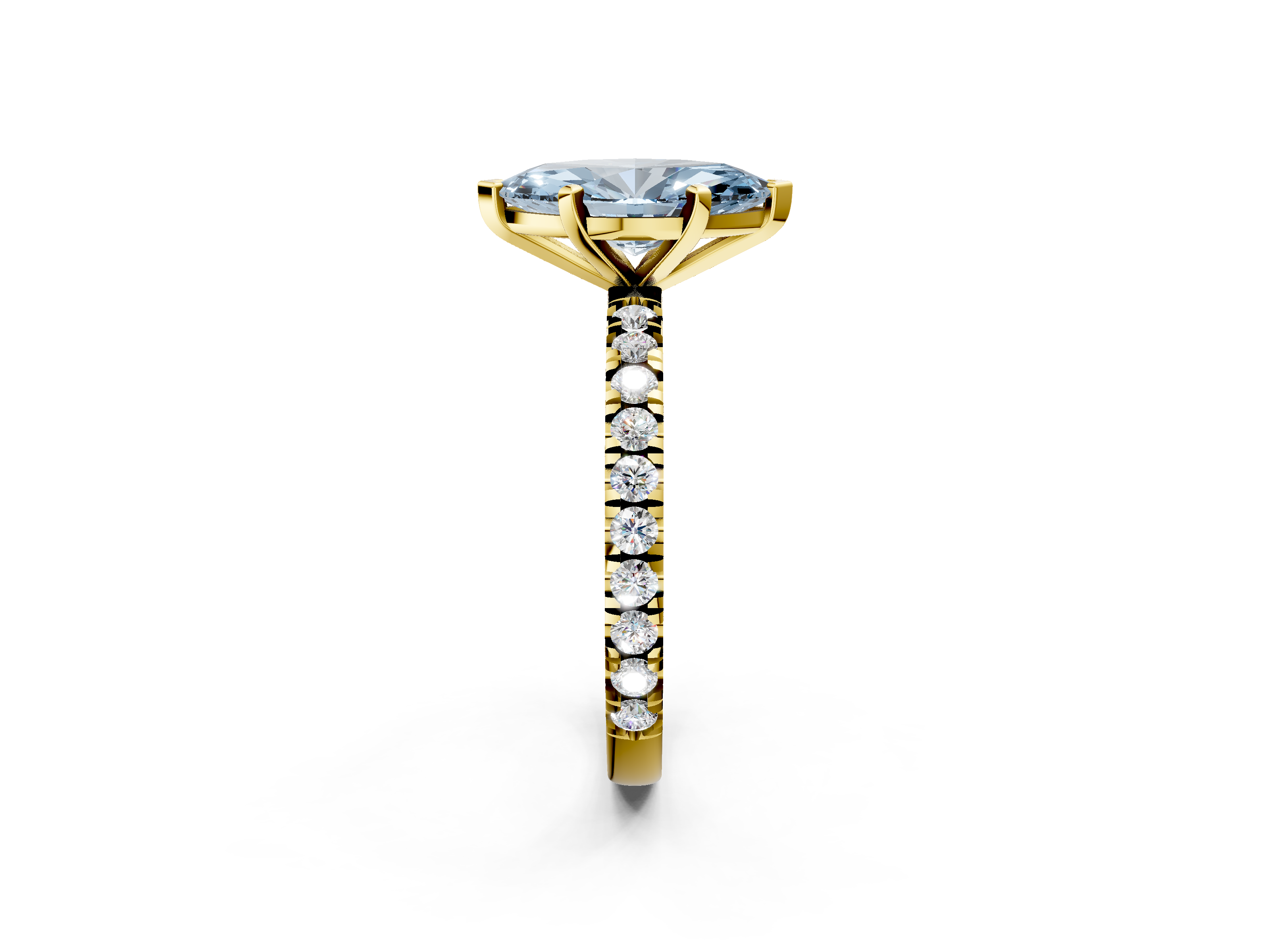 Yellow gold Fancy Blue Marquise  Diamond Pavé Band Solitaire with Four-Prong Setting_198