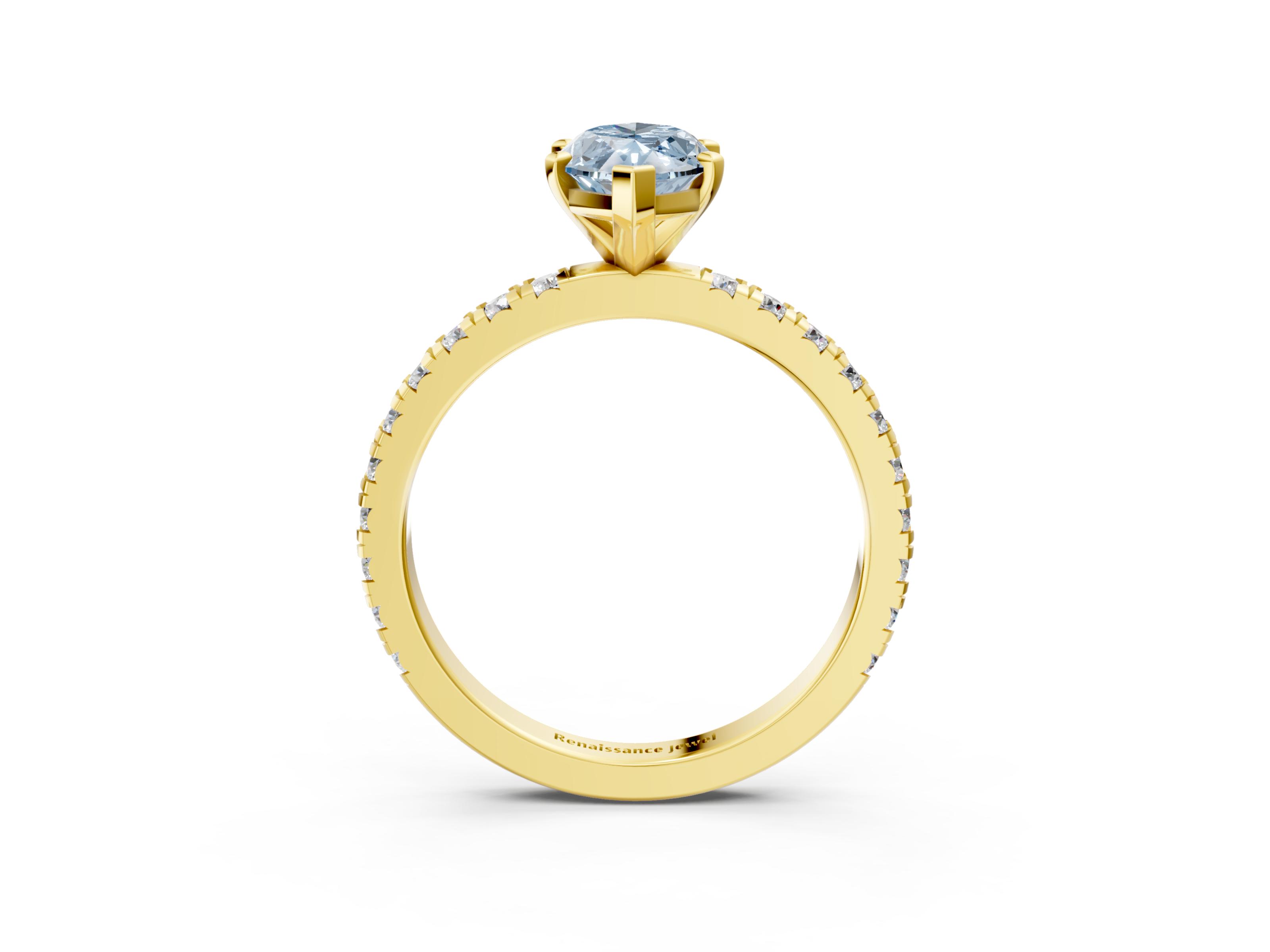 Yellow gold Fancy Blue Marquise  Diamond Pavé Band Solitaire with Four-Prong Setting_199