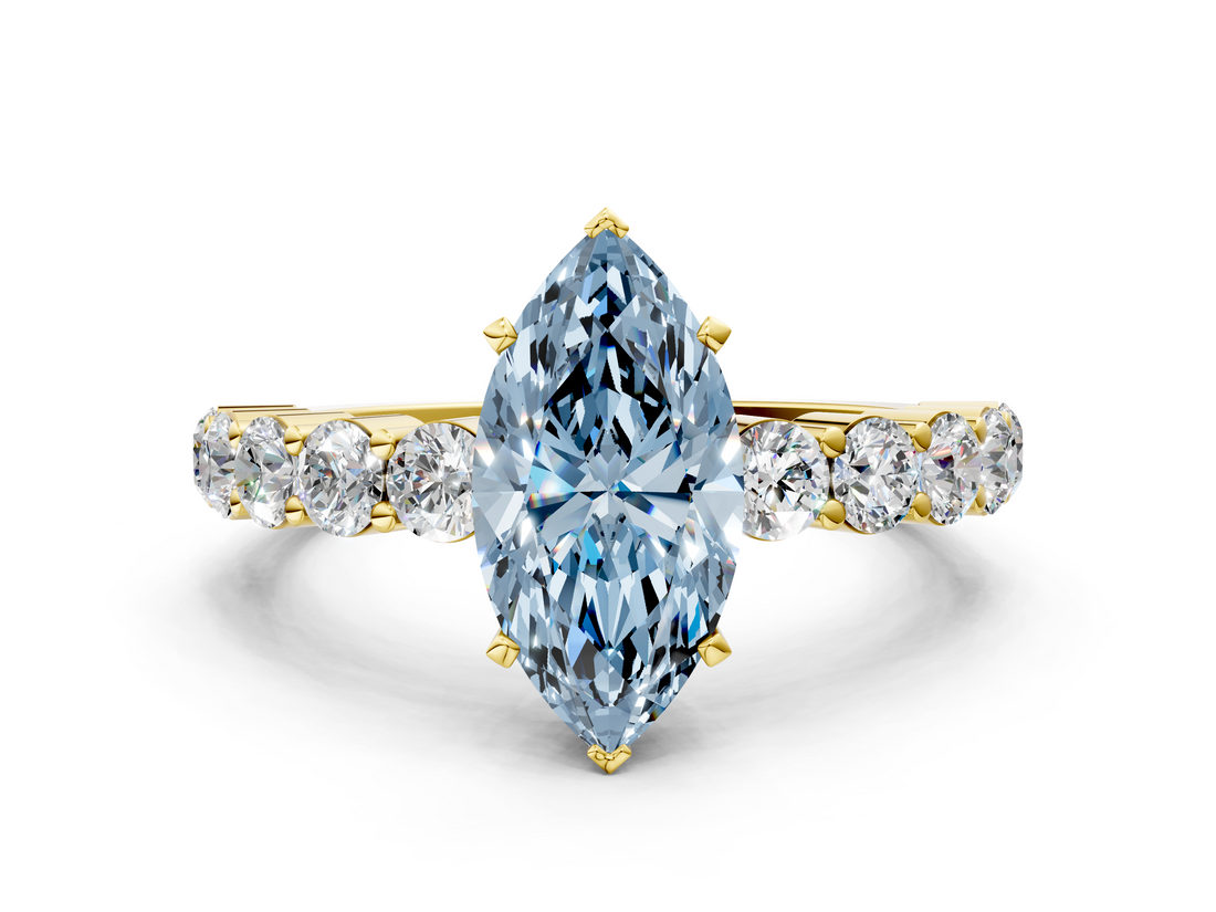Yellow gold Fancy Blue Marquise  Diamond Pavé Band Solitaire with Four-Prong Setting_3