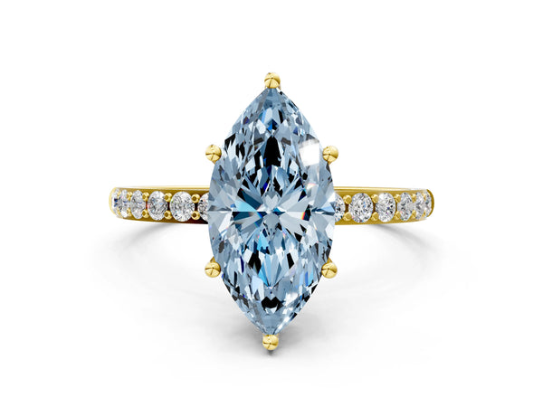 Yellow gold Fancy Blue Marquise  Diamond Pavé Band with Six-Prong Setting