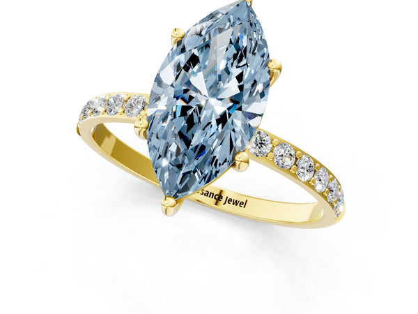 Yellow gold Fancy Blue Marquise  Diamond Pavé Band with Six-Prong Setting