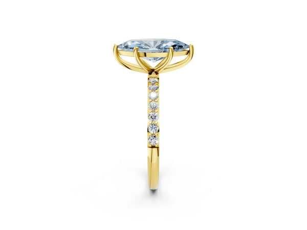 Yellow gold Fancy Blue Marquise  Diamond Pavé Band with Six-Prong Setting