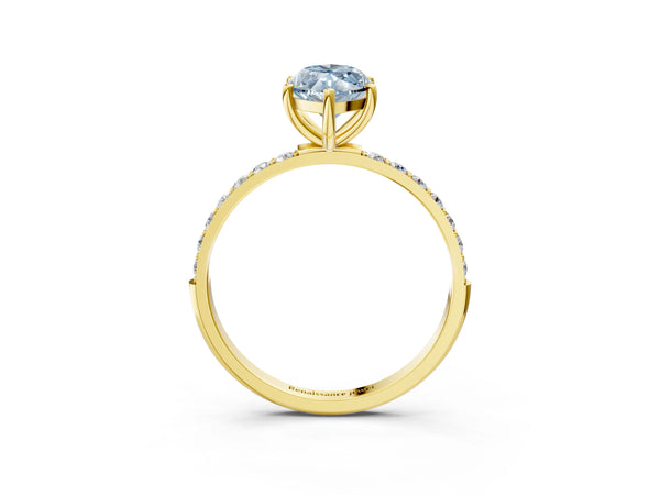 Yellow gold Fancy Blue Marquise  Diamond Pavé Band with Six-Prong Setting