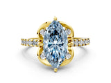 Yellow gold Fancy Blue Marquise  Diamond Pave Band with Floral Prong Setting_27