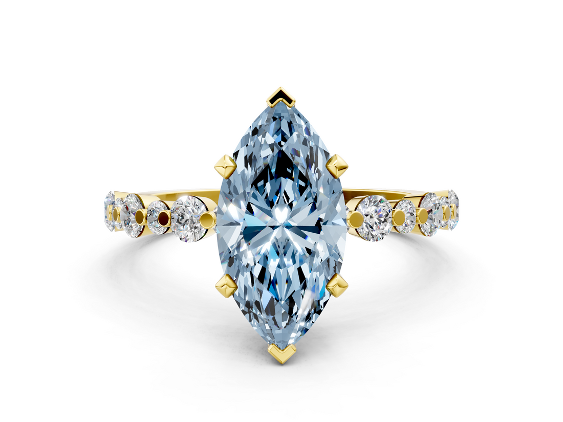 Yellow gold Fancy Blue Marquise  Diamond Prong Set Engagement Ring with Pave Band_265