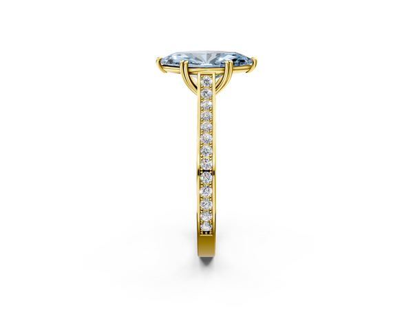 Yellow gold Fancy Blue Marquise  Diamond Solitaire with Pave Band and Six-Prong Setting
