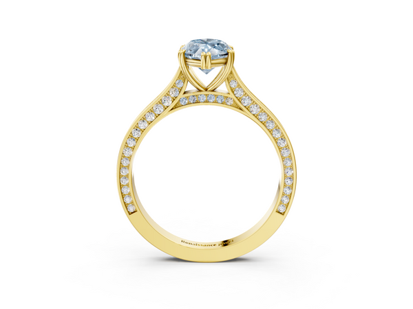 Yellow gold Fancy Blue Marquise  Diamond Solitaire with Pave Band and Six-Prong Setting