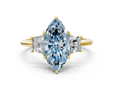 Yellow gold Fancy Blue Marquise  Diamond Three-Stone Ring with Trapezoid Side Stones and Prong Setting_17