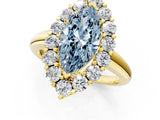 Yellow gold Fancy Blue Marquise  Halo Cluster Diamond Engagement Ring with Prong Setting and Polished Band_82