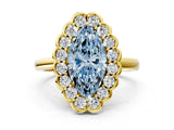 Yellow gold Fancy Blue Marquise  Halo Cluster Diamond Engagement Ring with Solitaire Band and Prong Setting_49
