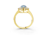 Yellow gold Fancy Blue Marquise  Halo Cluster Diamond Engagement Ring with Solitaire Band and Prong Setting_52