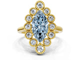 Yellow gold Fancy Blue Marquise  Halo Diamond Cluster Engagement Ring with Milgrain Bezel Setting and Solitaire Band_26