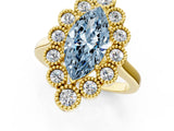 Yellow gold Fancy Blue Marquise  Halo Diamond Cluster Engagement Ring with Milgrain Bezel Setting and Solitaire Band_27