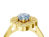 Yellow gold Fancy Blue Marquise  Halo Diamond Cluster Engagement Ring with Milgrain Bezel Setting and Solitaire Band_30