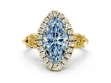 Yellow gold Fancy Blue Marquise  Halo Diamond Engagement Ring with Filigree Band and Four-Prong Setting_81