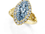 Yellow gold Fancy Blue Marquise  Halo Diamond Engagement Ring with Filigree Band and Four-Prong Setting_82