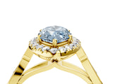 Yellow gold Fancy Blue Marquise  Halo Diamond Engagement Ring with Filigree Band and Four-Prong Setting_85