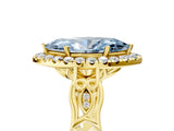 Yellow gold Fancy Blue Marquise  Halo Diamond Engagement Ring with Filigree Band and Four-Prong Setting_86