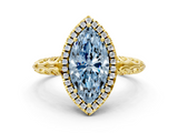 Yellow gold Fancy Blue Marquise  Halo Diamond Engagement Ring with Intricate Filigree Band and Four-Prong Setting_72