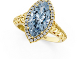 Yellow gold Fancy Blue Marquise  Halo Diamond Engagement Ring with Intricate Filigree Band and Four-Prong Setting_73