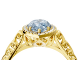 Yellow gold Fancy Blue Marquise  Halo Diamond Engagement Ring with Intricate Filigree Band and Four-Prong Setting_76
