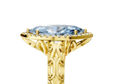 Yellow gold Fancy Blue Marquise  Halo Diamond Engagement Ring with Intricate Filigree Band and Four-Prong Setting_77